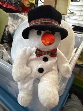 Charter Club White Plush Snowman with Black Hat and Red-Orange Nose
